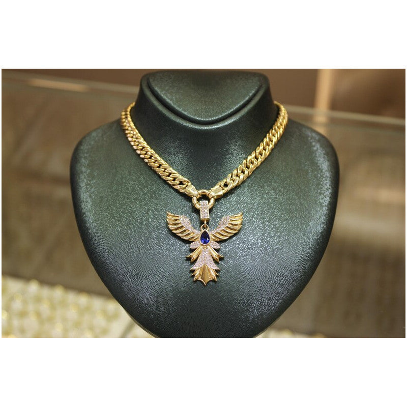 14K Gold Phoenix Necklace, 14K Phoenix Pendant, 6.5mm Chunky Chain Necklace, 14K Gold Curb Cuban Chain, Unique Gift For Her
