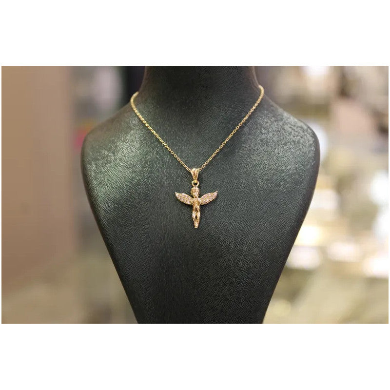 14K Gold Angel Pendant Necklace, Angel Pendant Gold, Guardian Angel Charm, Gift for Her, Minimal Everyday Jewelry