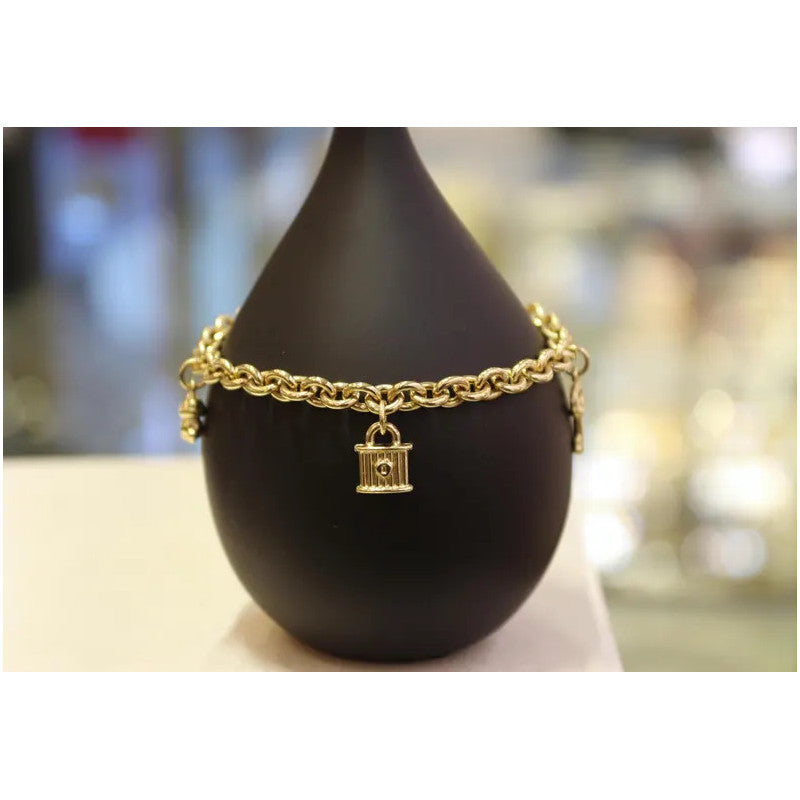 14 Karat Gold Rolo Kettenarmband, 5,50 mm Kette, Gold Rolo Kette mit Charms, Rolo Charm Link, Damen Gold Stapelarmband