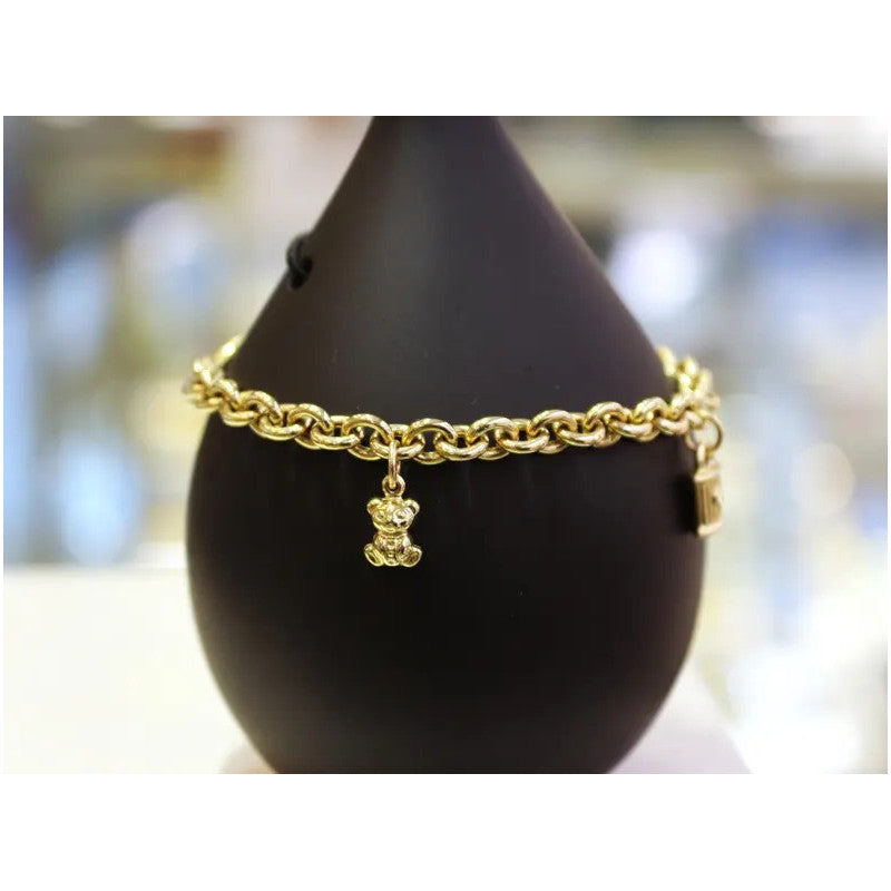 14 Karat Gold Rolo Kettenarmband, 5,50 mm Kette, Gold Rolo Kette mit Charms, Rolo Charm Link, Damen Gold Stapelarmband