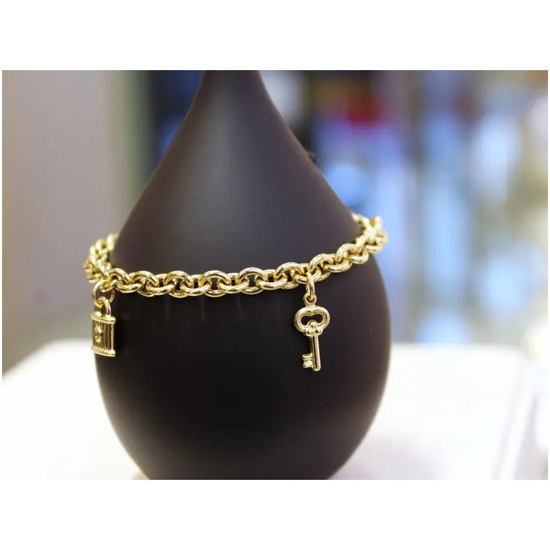 14 Karat Gold Rolo Kettenarmband, 5,50 mm Kette, Gold Rolo Kette mit Charms, Rolo Charm Link, Damen Gold Stapelarmband