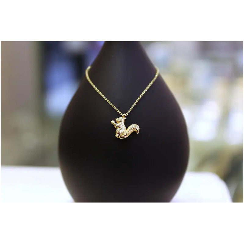 14k Gold Eichhörnchen Halskette, 14k Eichhörnchen Gold Anhänger, Eichhörnchen Schmuck, Minimalistische Gold Halskette, Halskette für Frauen