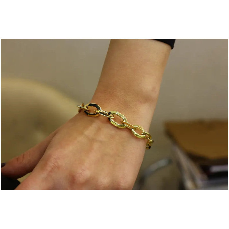 14k Gold Kettengliederarmband, 10 mm Kette, Damen Goldarmband, Damen Gold Stapelarmband, 14k Goldarmband