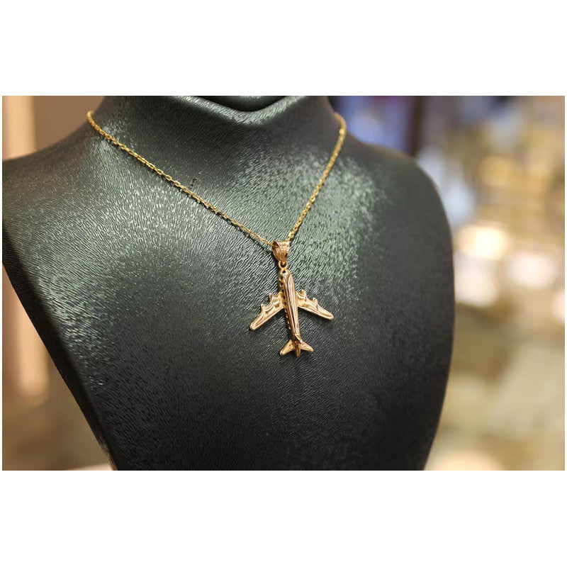 14K Gold Airplane Pendant, Aviation Jewelry for Men and Women, Pilot Gift, Airplane Charm, Unisex Necklace, Plane Pendant