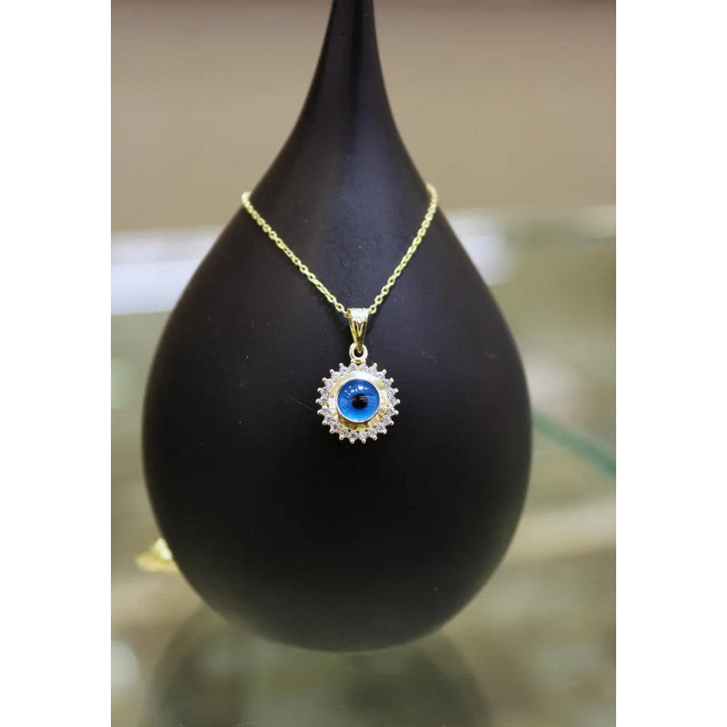 14k Gold Evil Eye Pendant, 14k Gold Evil Eye Protection Necklace, Gold Pendant, Minimalist Necklace, Gift for Her