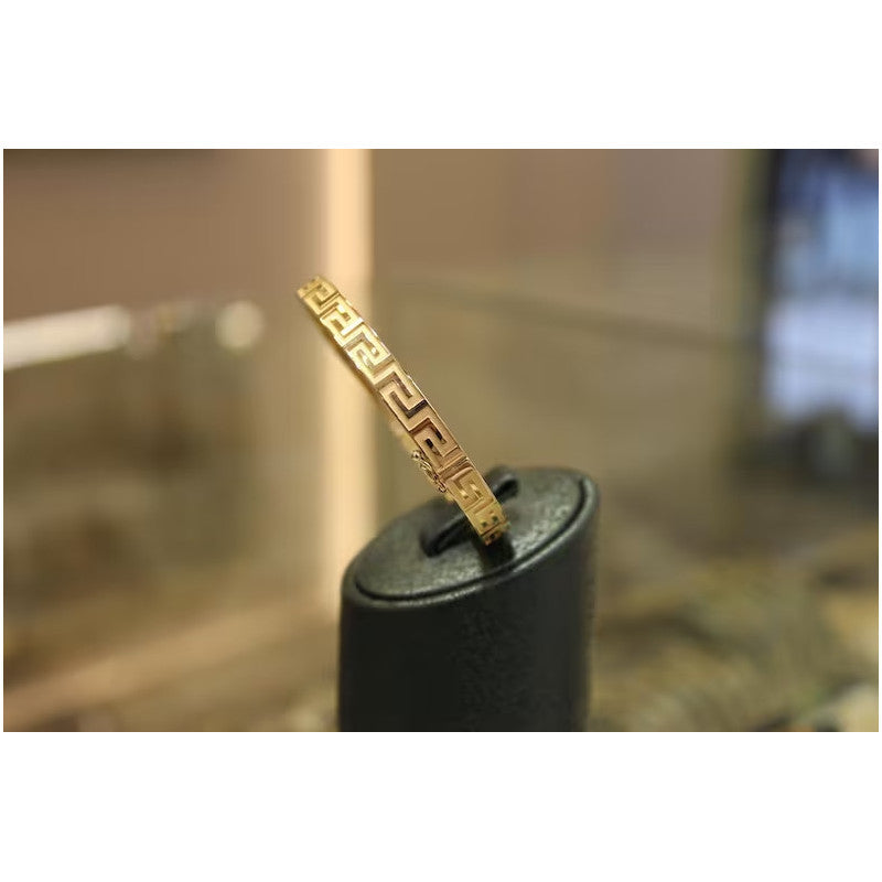 14k Gold Griechischer Schlüssel Armreif, Gold Stapelarmband, 6MM Armreif, Stapelarmreif mit Gravur, Geschenk für Sie