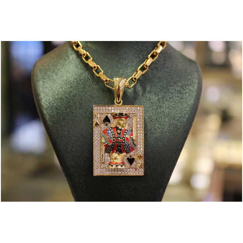 14K Gold Pikkönig Box Kette Halskette, Casino Schmuck, Geschenk für Glücksspielliebhaber, Poker Liebhaber, König Spielkarten Anhänger