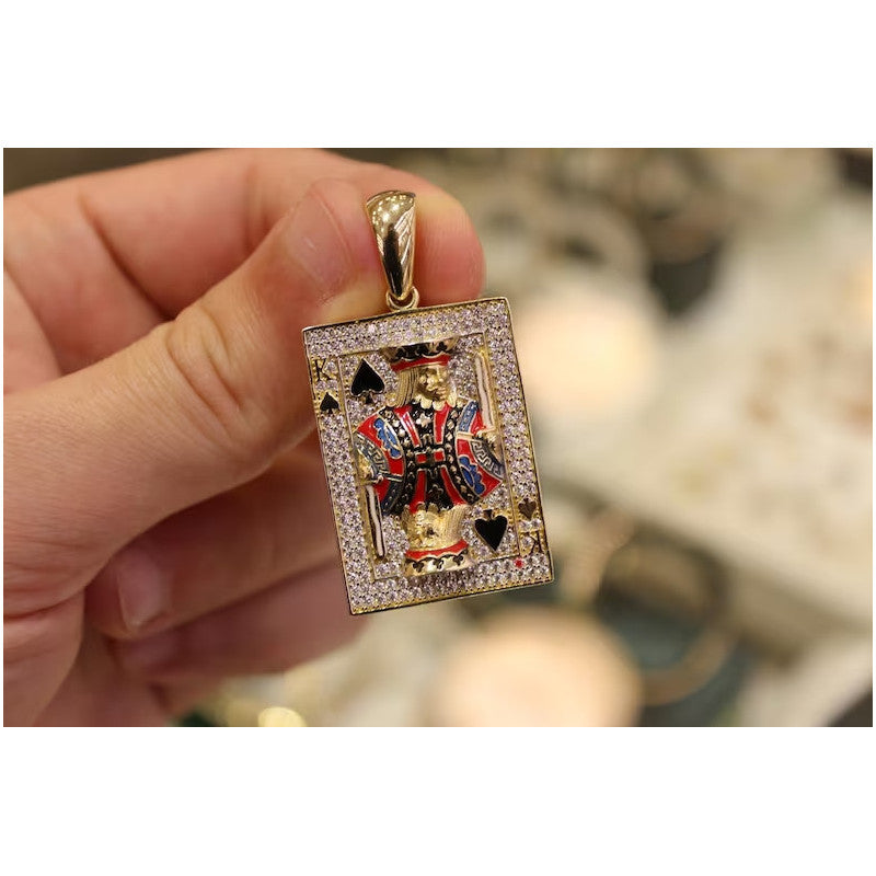 14K Gold Pikkönig Box Kette Halskette, Casino Schmuck, Geschenk für Glücksspielliebhaber, Poker Liebhaber, König Spielkarten Anhänger