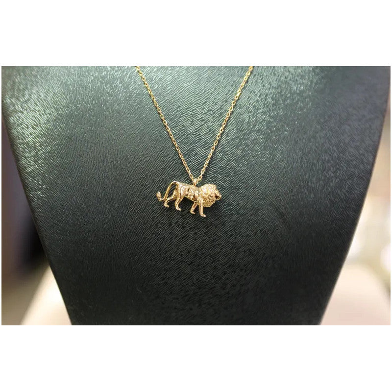 14k Gold Lion Necklace, Minimalist Style, Lion Cross Necklace, Lion Pendant, Lion Charm, Leo Zodiac Necklace, Gold Jewelry