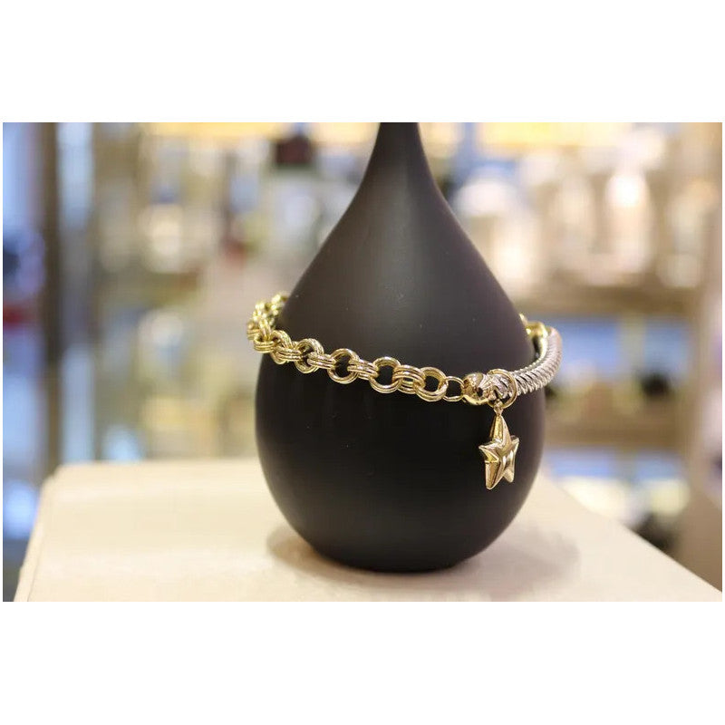 14 Karat Gold Rolo Kettenarmband, 6,70 mm Kette, Gold Rolo Kette mit Stern, Rolo Charm Link, Damen Gold Stapelarmband