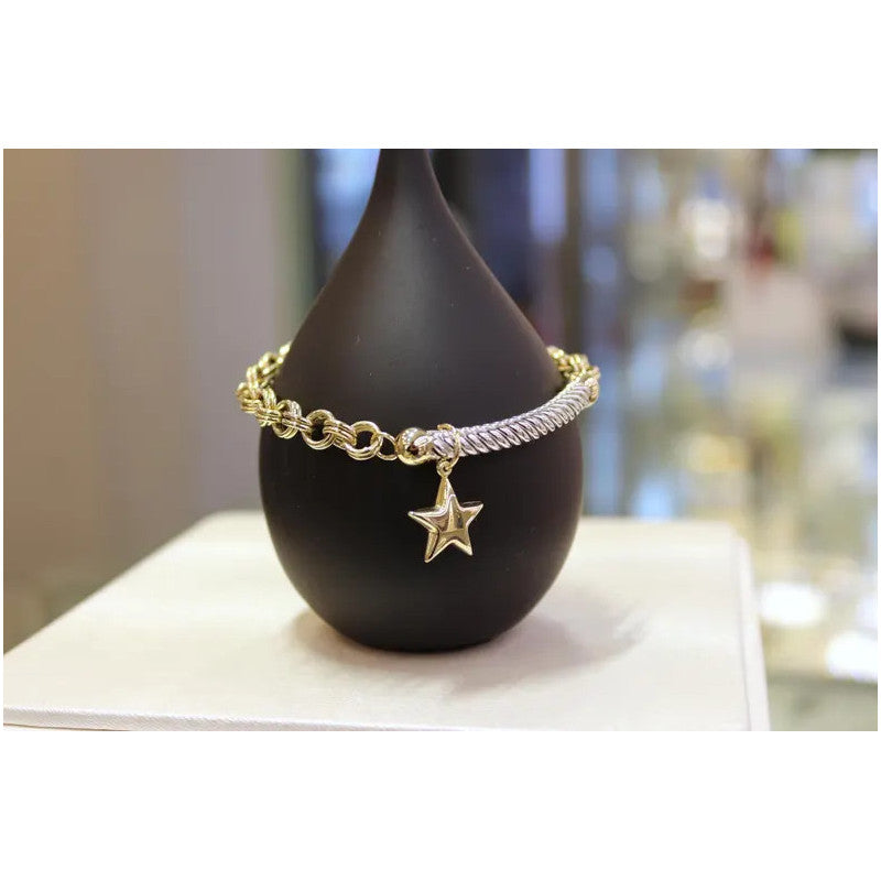14 Karat Gold Rolo Kettenarmband, 6,70 mm Kette, Gold Rolo Kette mit Stern, Rolo Charm Link, Damen Gold Stapelarmband