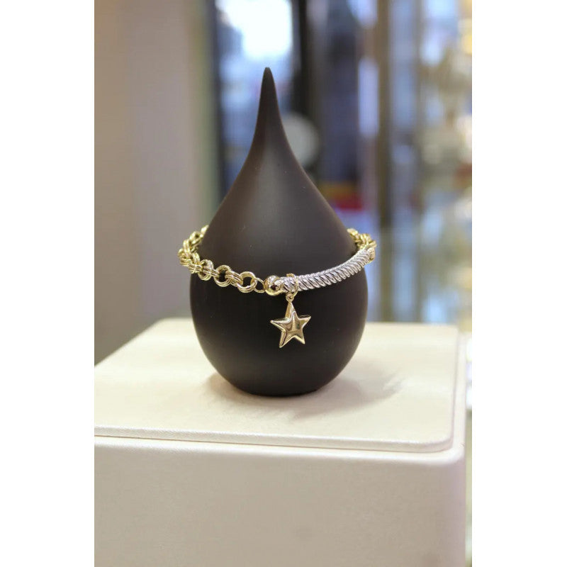 14 Karat Gold Rolo Kettenarmband, 6,70 mm Kette, Gold Rolo Kette mit Stern, Rolo Charm Link, Damen Gold Stapelarmband