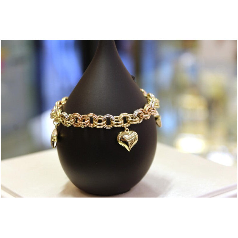 14 Karat Gold Rolo-Kettenarmband | 7,20 mm Charm-Gliederarmband | Stapelarmband aus massivem Gold für Damen