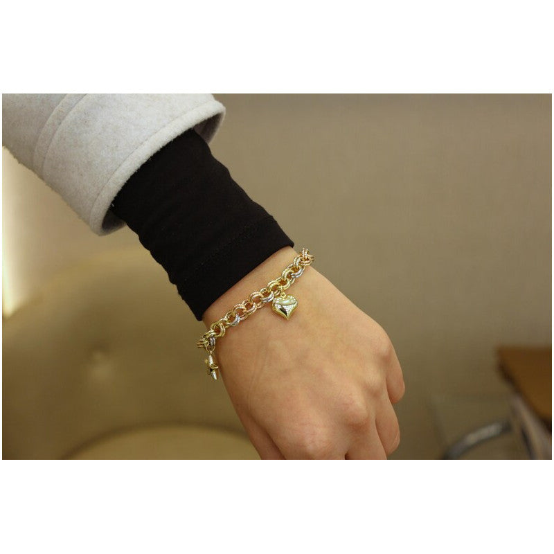 14 Karat Gold Rolo-Kettenarmband | 7,20 mm Charm-Gliederarmband | Stapelarmband aus massivem Gold für Damen