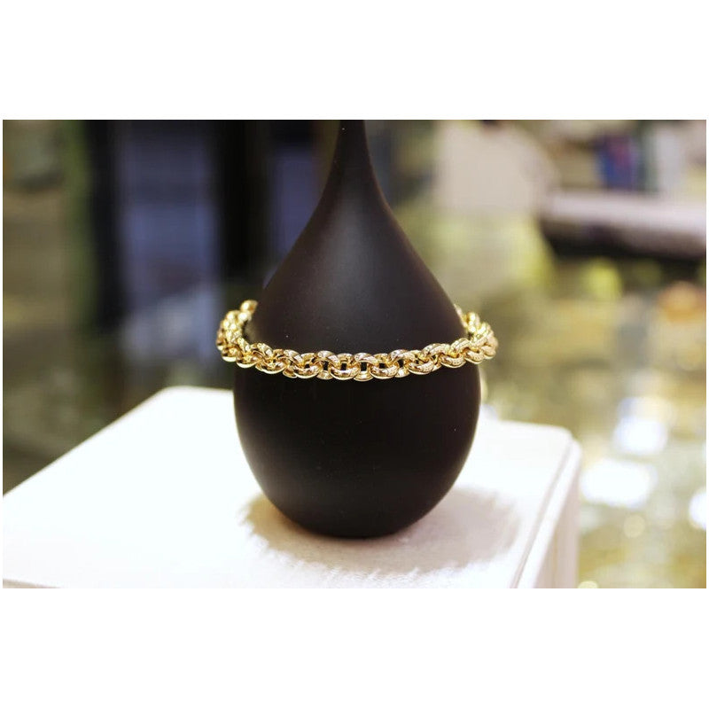 14 Karat Gold Rolo Kettenarmband, 7,50 mm Rolo Kette, Gold dickes glänzendes rundes Gliederarmband, Rolo Charm Gliederarmband, Gold Kettengliederarmband