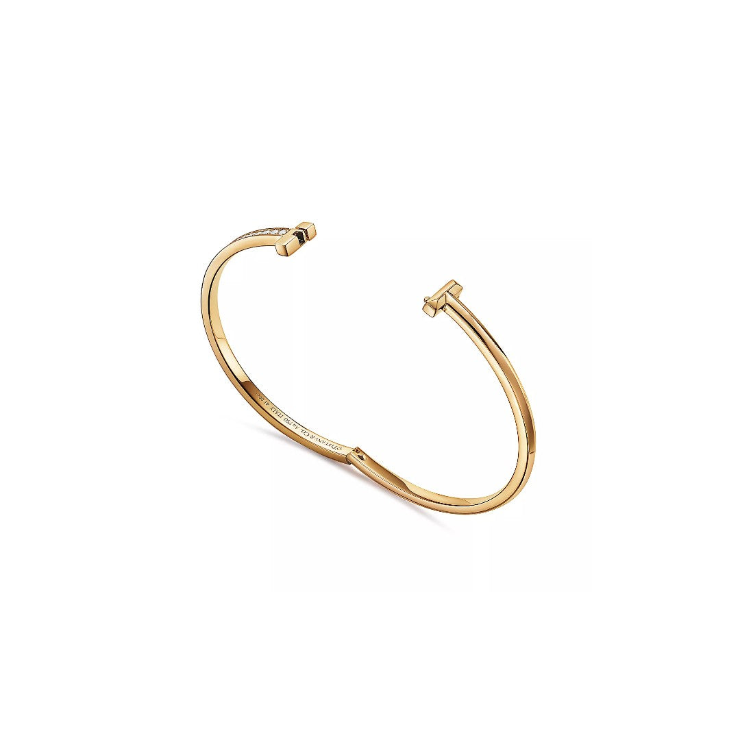 18k gold Tiffany & Co. with round brilliant diamonds T1 Narrow Diamond Hinged Bangle