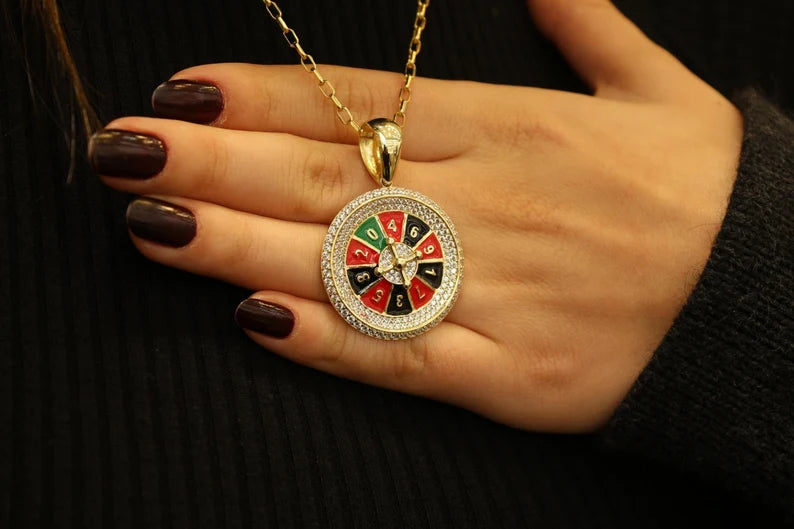14K Gold Roulette Wheel Pendant Necklace, Casino Jewelry, Gambling Lovers Gift, Roulette Gift, Gift for Her, Gifts for Him, Mens Jewelry