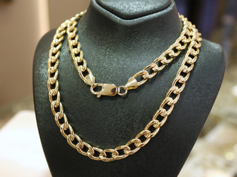 14k Gold Italienische Panzerkette, 14k Miami Cuban, 6,70 mm 14k Gold Panzerkette, 14k Goldkette, 14k Goldschmuck, Kubanische Gliederkette