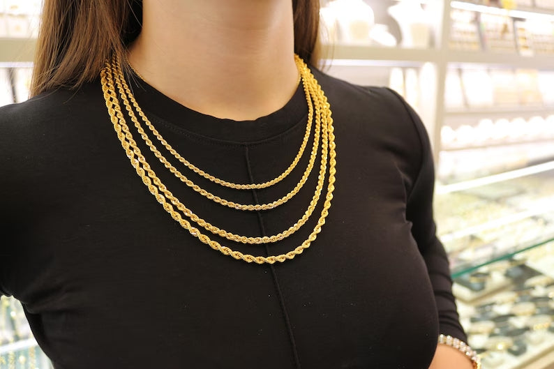 22K Gold Seil Kette Halskette, 2,50 - 3,00 - 3,80 - 4,30 mm Goldkette, Seilkette Goldkette, Damenkette, 22k Goldschmuck, Unisex Kette