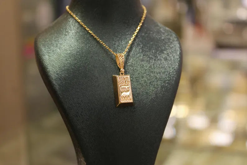 22K Gold Bar Pendant Necklace, 22K Bullion Gold Necklace, Gift For Her, 22K Pure Gold, Dainty Necklace for Women, Jewelry, Gift For Woman
