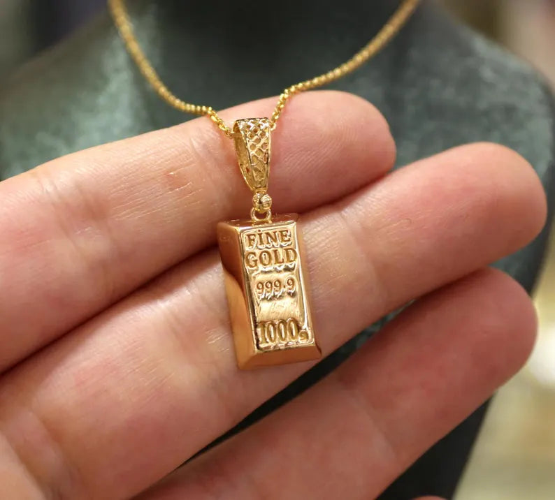 22K Gold Bar Pendant Necklace, 22K Bullion Gold Necklace, Gift For Her, 22K Pure Gold, Dainty Necklace for Women, Jewelry, Gift For Woman