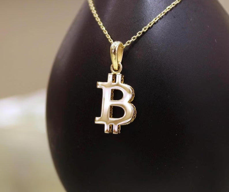 14K Gold Bitcoin Necklace, pure gold 14K Gold Btc Coin, Bitcoin Pendant, Bitcoin Charm, Cyrpto Coin Gold, Jewelry Gift, BTC Bling, Luxury Gift For Him