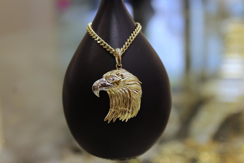 14K Gold Eagle Pendant, 14K Eagle Gold Necklace, Eagle Head Pendant, Gift for Him, Necklace for Women, Animal Jewelry, Mens Gold Pendant