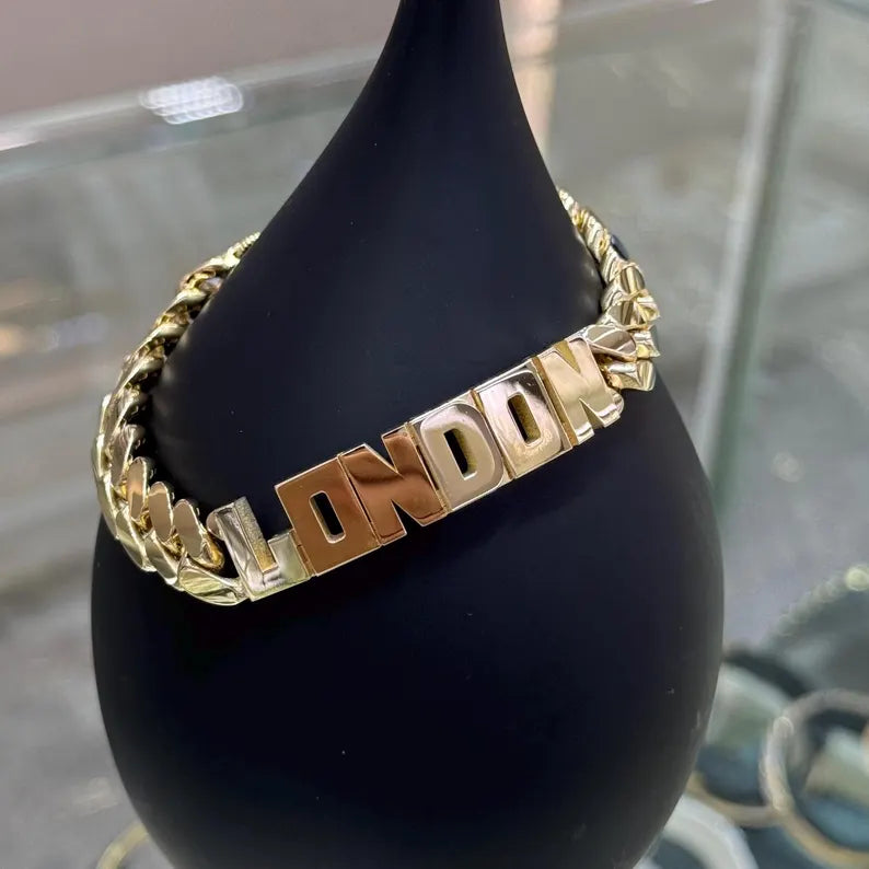 14K Gold Personalized Cuban Chain Bracelet, 14K Custom Made Cuban Bracelet, 11mm, Name Bracelet, Cuban