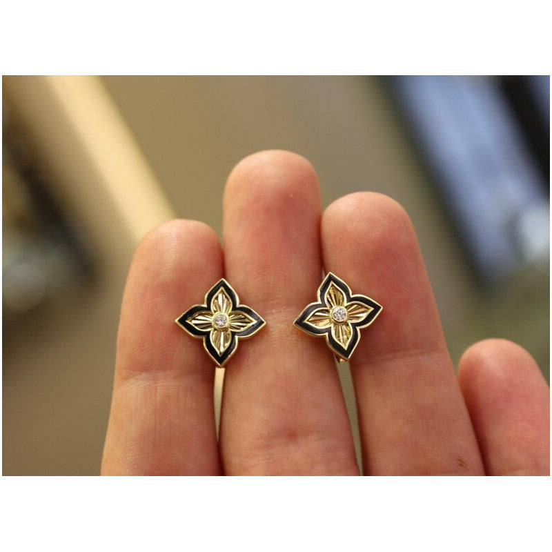 14K Solid Gold Four Leaf Clover Earrings, Enamel Flower Earrings, Clover Earrings, Gold Earrings Jewelry, Gift for Her