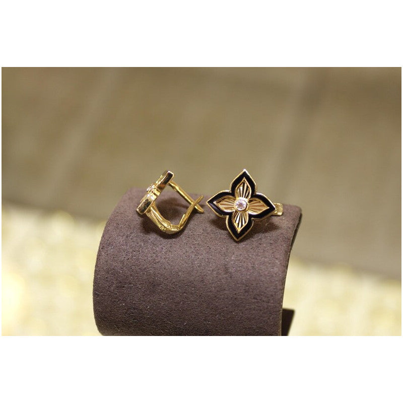14K Solid Gold Four Leaf Clover Earrings, Enamel Flower Earrings, Clover Earrings, Gold Earrings Jewelry, Gift for Her