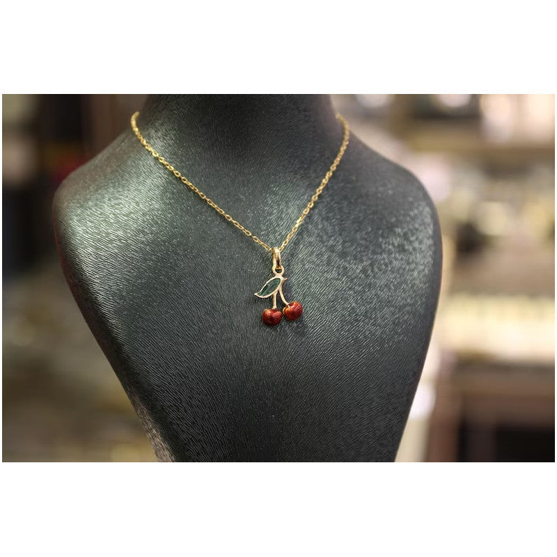 14k Gold Cherry Pendant Charm, 14k Gold Cherry Necklace, 14k Jewelry Pendant, Gift for Her, Dainty Minimalist Necklace