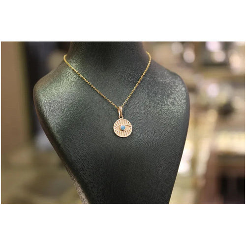 14 Carat Gold Evil Eye Necklace,Protection Necklace, Pendant, Gold Necklace, Gift, Blue Eye Charm