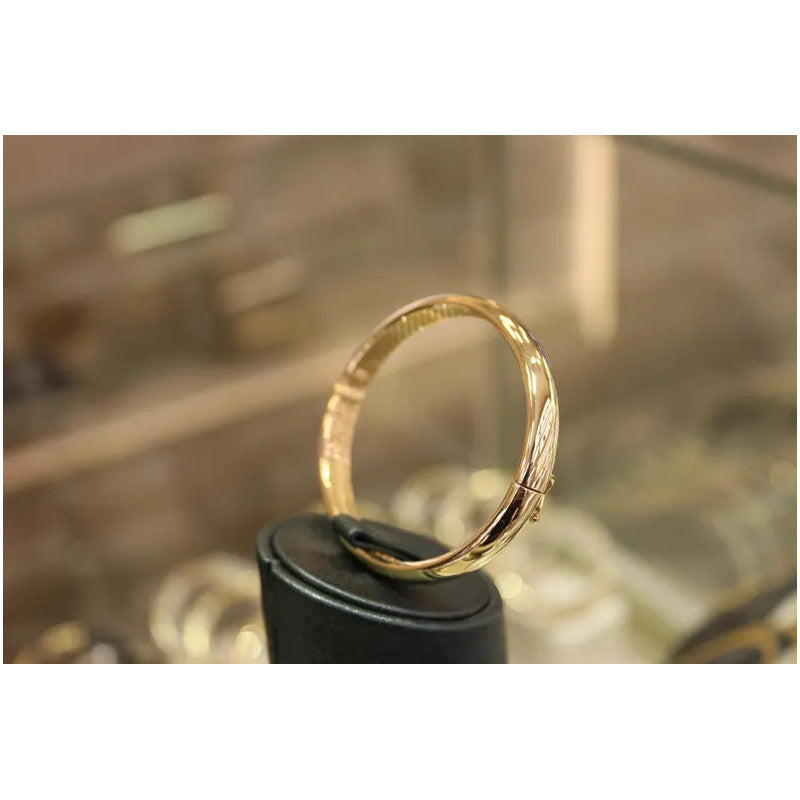14k Gold Bangle Bracelet, Gold Stacking Bracelet, 6MM Gold Oval Bangle, Stacking Engraved Bangle, Gift For Her