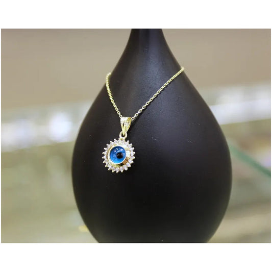 14k Gold Evil Eye Pendant, 14k Gold Evil Eye Protection Necklace, Gold Pendant, Minimalist Necklace, Gift for Her