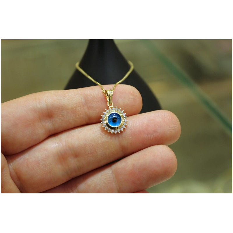 14k Gold Evil Eye Pendant, 14k Gold Evil Eye Protection Necklace, Gold Pendant, Minimalist Necklace, Gift for Her