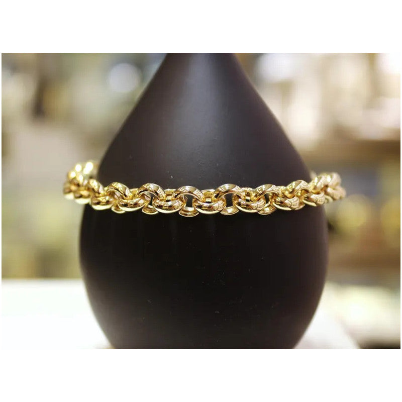 14k Gold Rolo Chain Bracelet, 7.50 mm Rolo Chain, Gold Thick Shiny Round Link, Rolo Charm Link , Gold Chain Link Bracelet