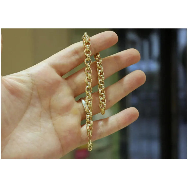 14k Gold Rolo Chain Bracelet, 7.50 mm Rolo Chain, Gold Thick Shiny Round Link, Rolo Charm Link , Gold Chain Link Bracelet
