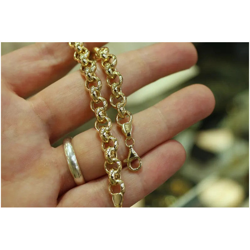 14k Gold Rolo Chain Bracelet, 7.50 mm Rolo Chain, Gold Thick Shiny Round Link, Rolo Charm Link , Gold Chain Link Bracelet