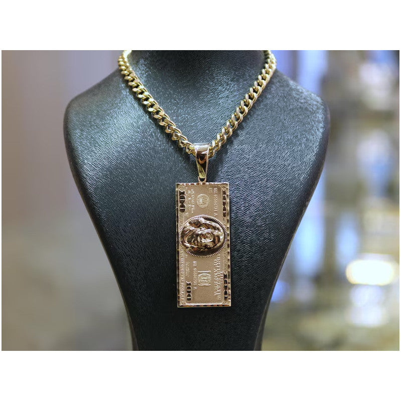 14K Solid Gold 100 Dollar Pendant, 14K 100 Dollar Bill Necklace, Men’s Gold Pendant, Jewelry Gift, Money Charm Pendant