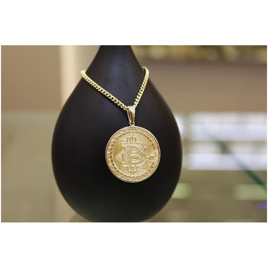 14K Solid Gold Bitcoin Necklace, Btc Coin, Bitcoin Pendant, Bitcoin Charm, Cyrpto Coin Gold, Jewelry Gift, BTC Bling, Luxury Gift For Him