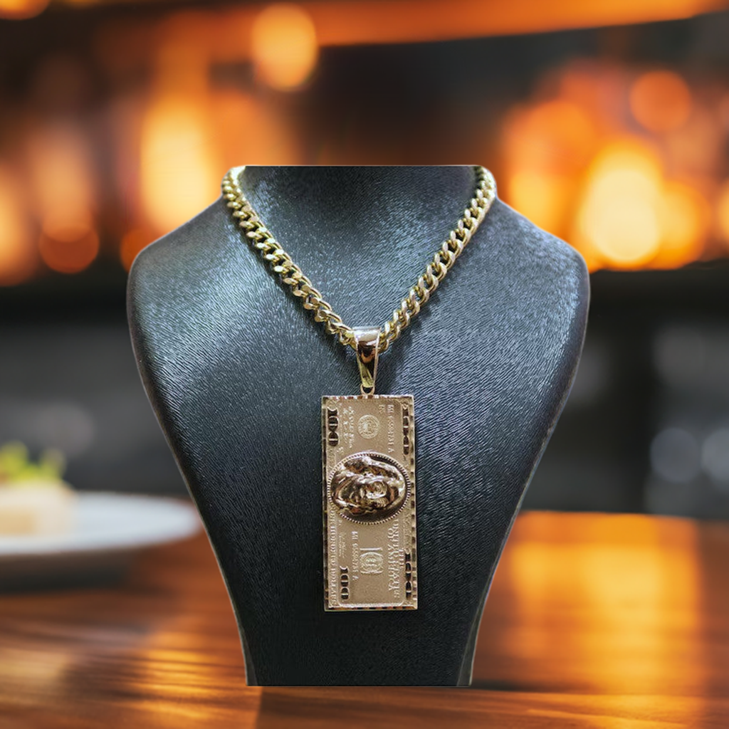 14K Solid Gold 100 Dollar Pendant, 14K 100 Dollar Bill Necklace, Men’s Gold Pendant, Jewelry Gift, Money Charm Pendant