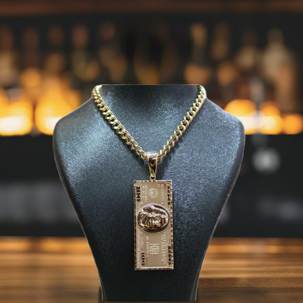 14K Solid Gold 100 Dollar Pendant, 14K 100 Dollar Bill Necklace, Men’s Gold Pendant, Jewelry Gift, Money Charm Pendant
