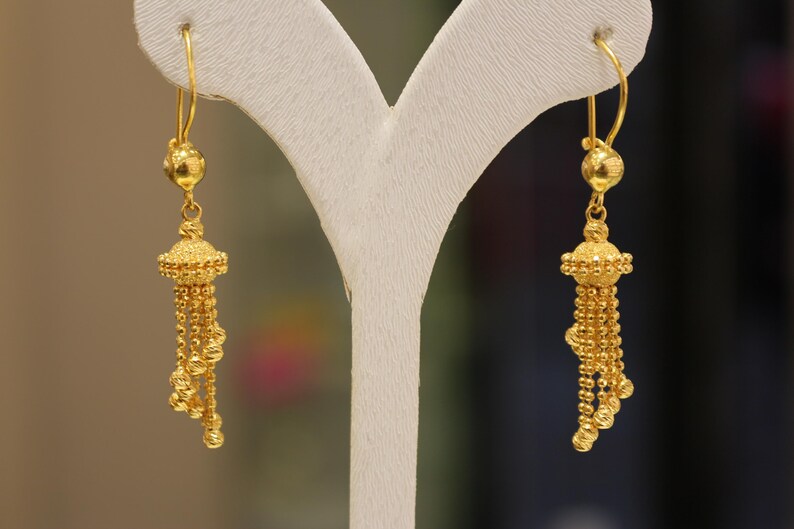 22K Solid Gold Earrings , Dorica Ball Earrings , Ball Earrings , Dangle Earrings
