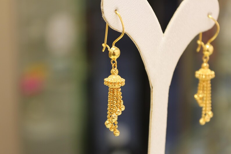 22K Solid Gold Earrings , Dorica Ball Earrings , Ball Earrings , Dangle Earrings