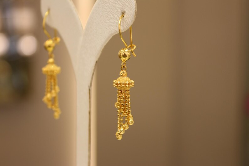 22K Solid Gold Earrings , Dorica Ball Earrings , Ball Earrings , Dangle Earrings