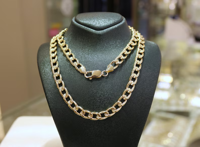 14k Gold Italian Curb Chain Necklace, 14k Miami Cuban, 6.70 mm 14k Gold Curb Cuban Chain, 14k Gold Chain, 14k Gold Jewelry, Cuban Link Chain
