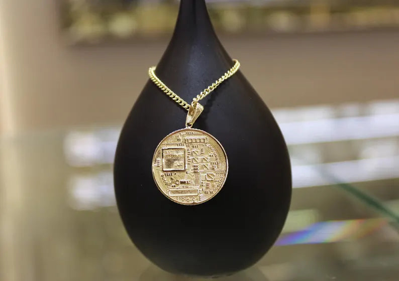 14K Solid Gold Bitcoin Necklace, Btc Coin, Bitcoin Pendant, Bitcoin Charm, Cyrpto Coin Gold, Jewelry Gift, BTC Bling, Luxury Gift For Him