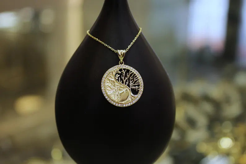 14K Solid Gold Tree of Life Necklace, Gold Necklace, Dainty Tree of Life Necklace, 14K Jewelry, Gift for Her, 14K Gold Tree of Life Pendant