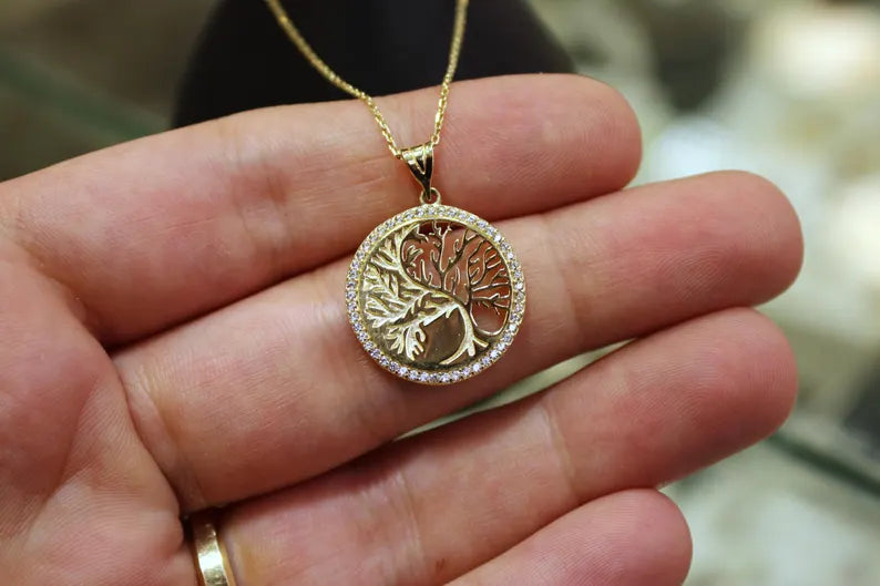 14K Solid Gold Tree of Life Necklace, Gold Necklace, Dainty Tree of Life Necklace, 14K Jewelry, Gift for Her, 14K Gold Tree of Life Pendant