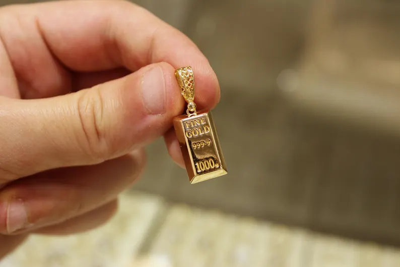 22K Gold Bar Pendant Necklace, 22K Bullion Gold Necklace, Gift For Her, 22K Pure Gold, Dainty Necklace for Women, Jewelry, Gift For Woman